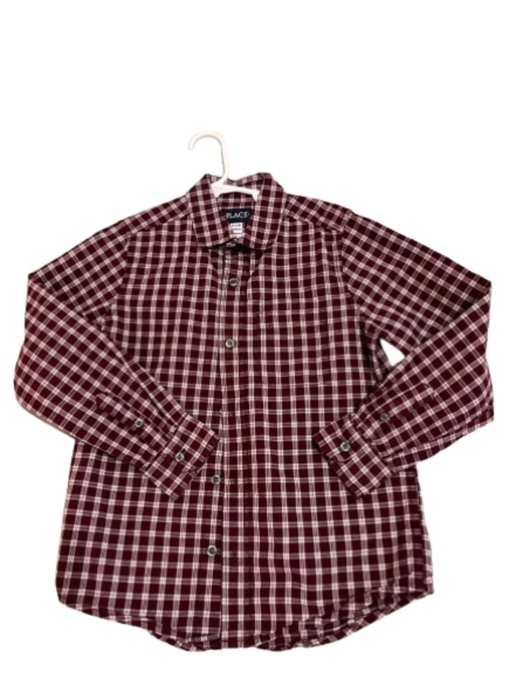 The Children's Place Maroon and White Plaid Shirt Boys Sz M 8 Classic Cotton